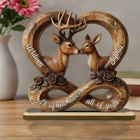 3D Effect Deer Couple Eternal Love - Personalized 2-Layer Wooden Plaque - Gift For Him, Gift For Her🔥