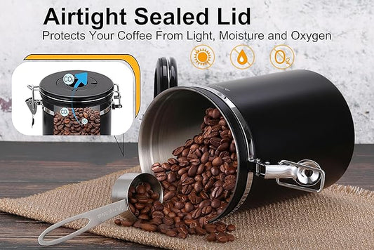 Coffee Canister Stainless Steel Storage Container with Scoop,1.5L