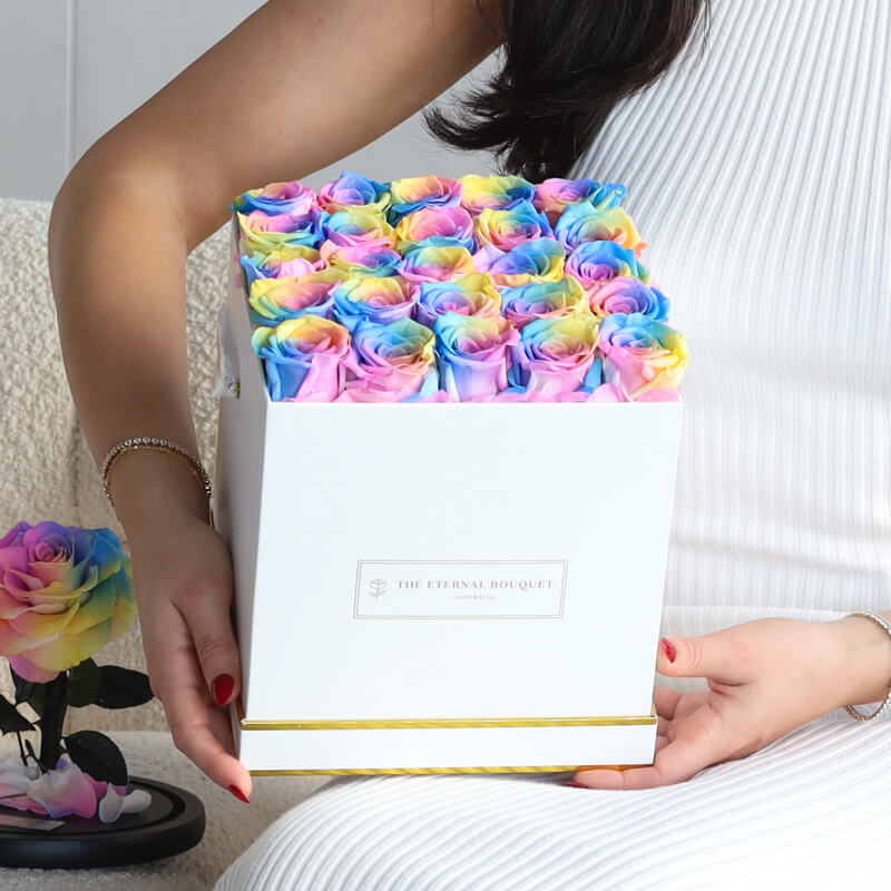 Classic Square Rose Box - Rainbow