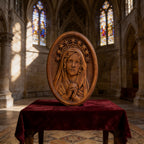 Our Lady in Tears and Prayer with a Nine-Star Halo — Hand-Carved Beechwood Statue