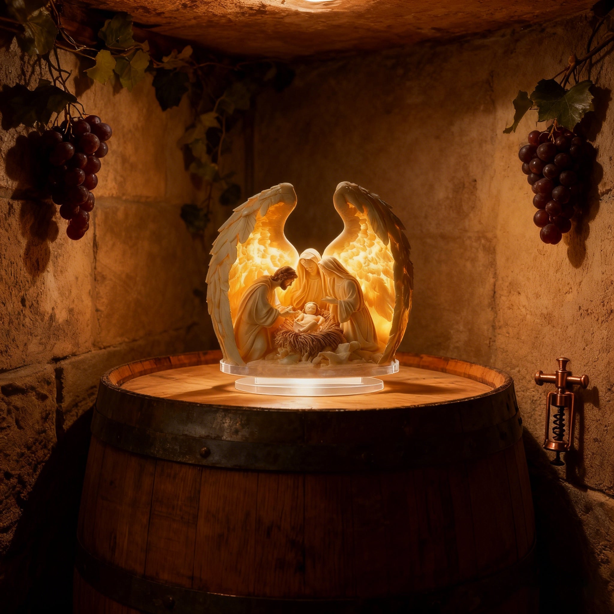 “Holy Family Angel-Wing Nativity” 2D Flat Acrylic Decor – A Glowing Tribute to Christmas