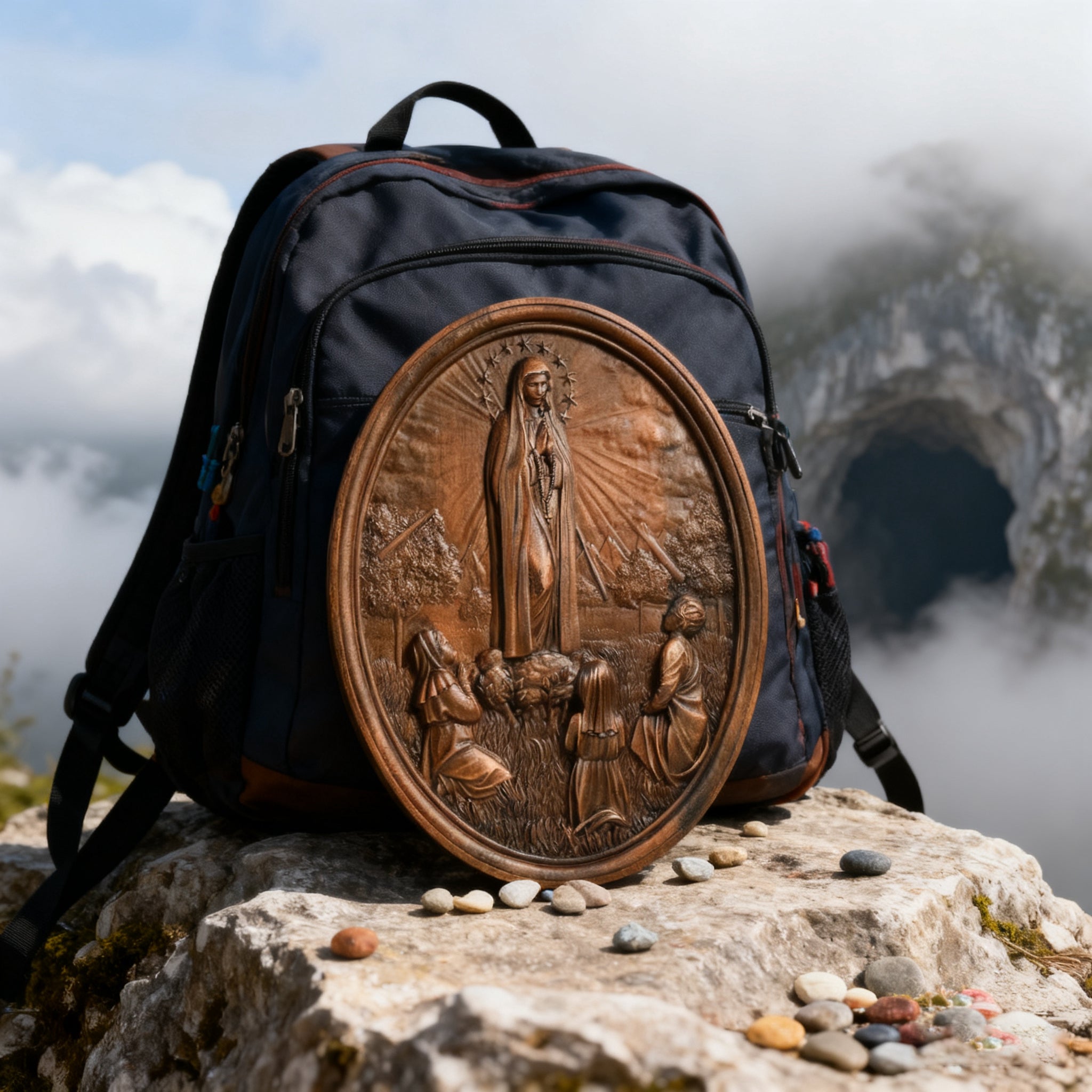 Our Lady of Fatima Wood Carving Decoration - Virgin Wall Pendant