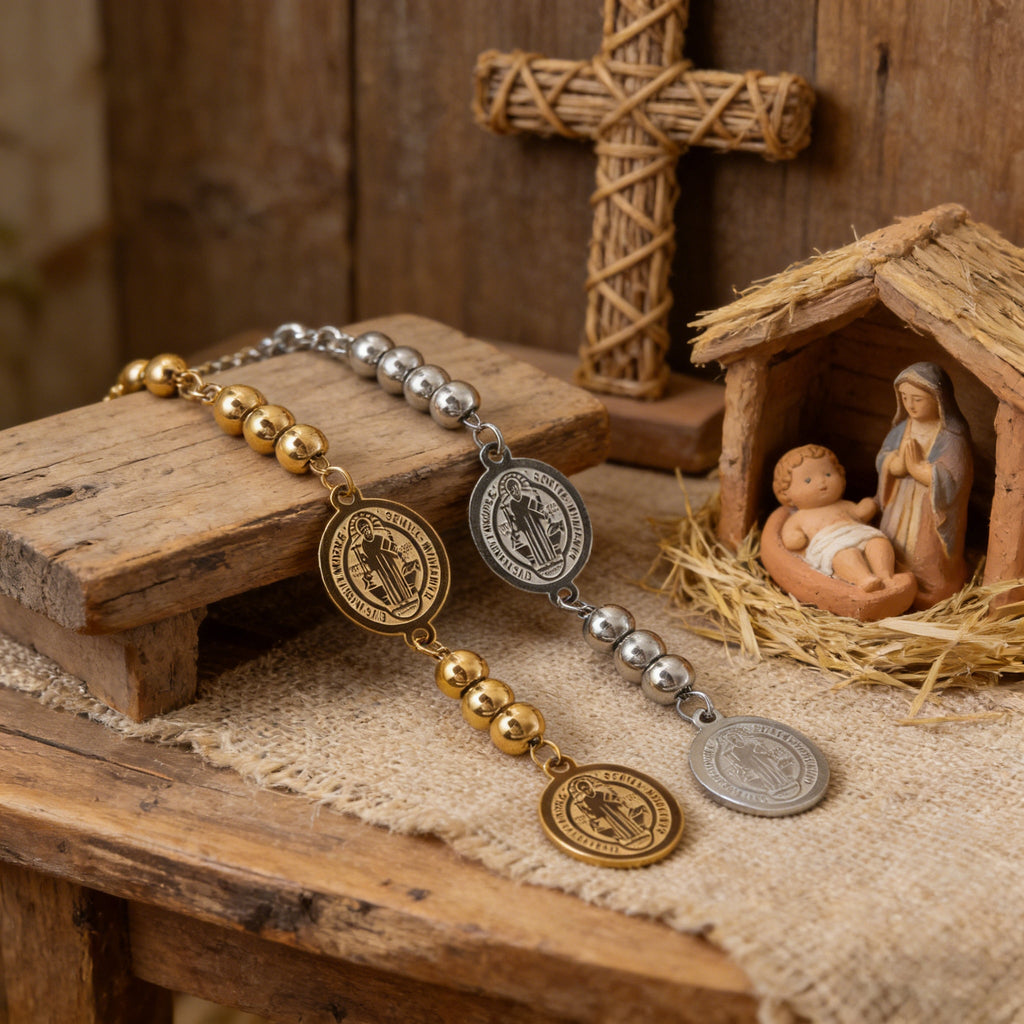 St. Benedict Stainless Steel Beaded Bracelet