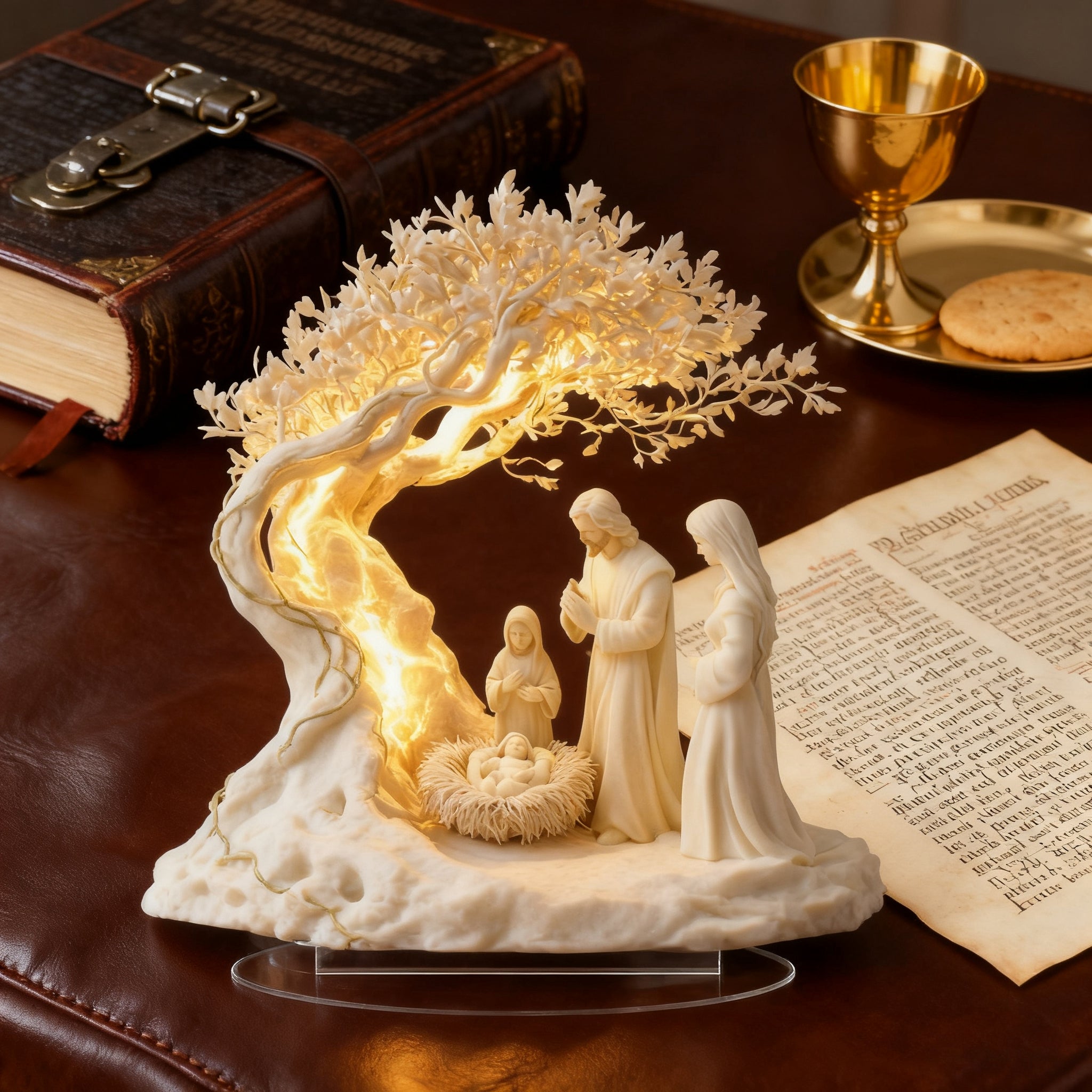 ✨ Nativity Tree of Life Acrylic Desktop Decor: A Christian Symbol of Christmas Grace & Eternal Roots