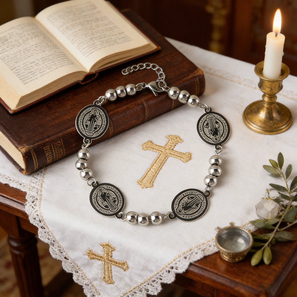 St. Benedict Stainless Steel Beaded Bracelet