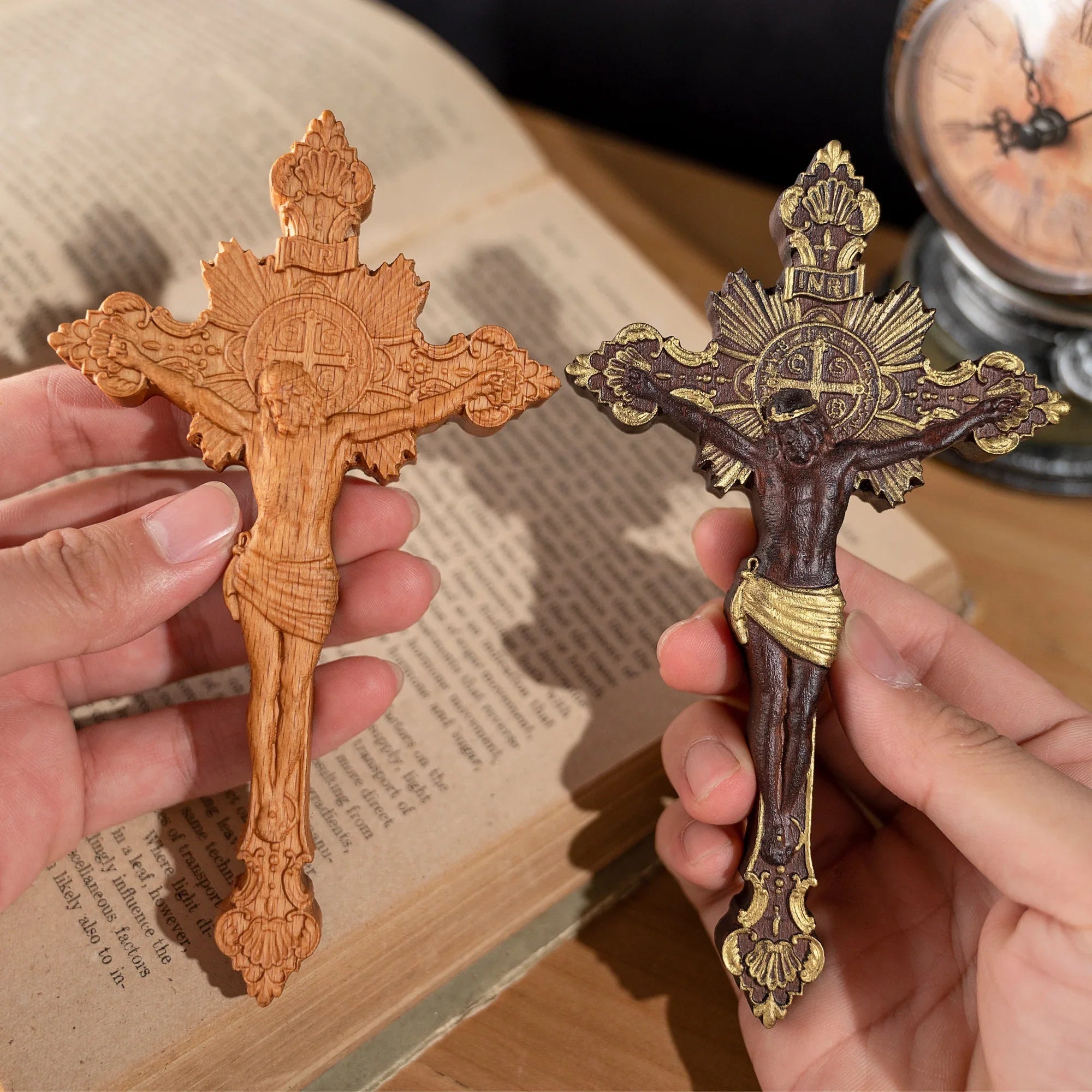 St. Benedict Exorcism Cross wood carved - Bless you and your family