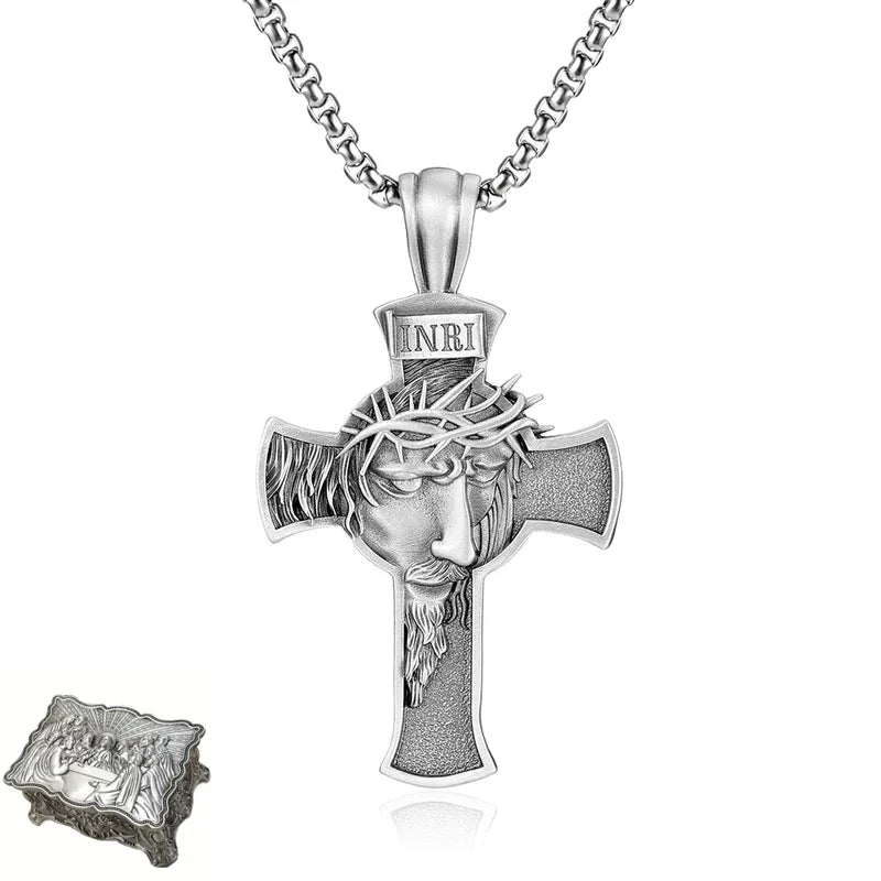 Sterling Pewter/S925K Silver Jesus Cross Necklace