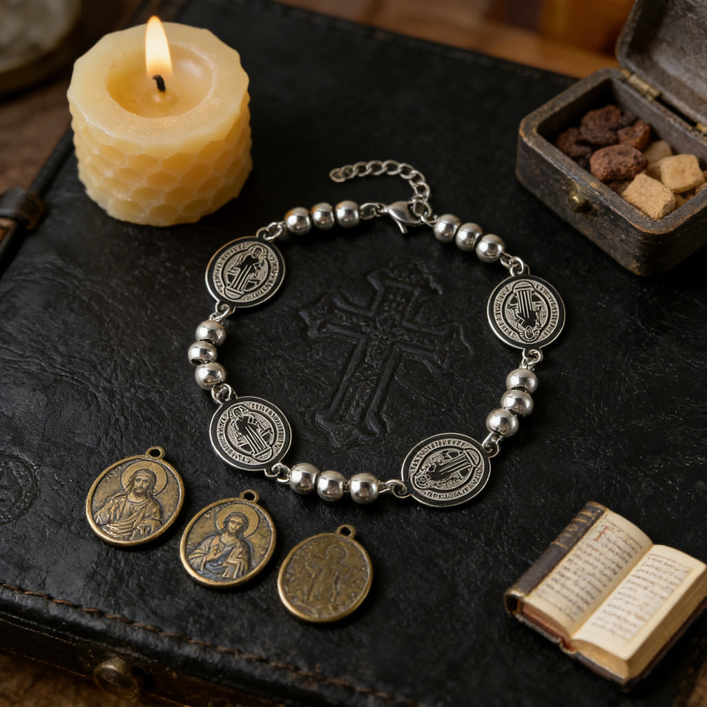 St. Benedict Stainless Steel Beaded Bracelet