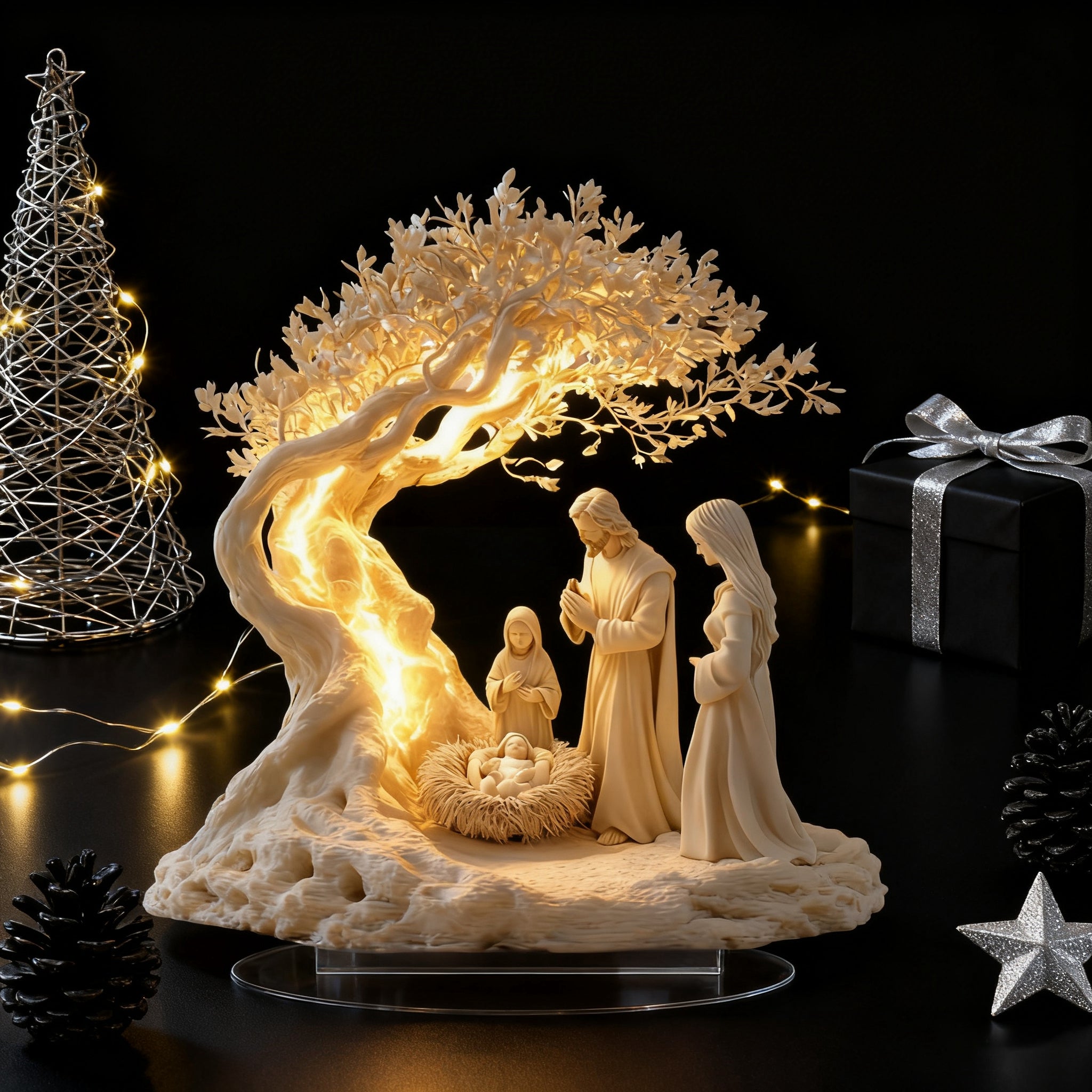 ✨ Nativity Tree of Life Acrylic Desktop Decor: A Christian Symbol of Christmas Grace & Eternal Roots