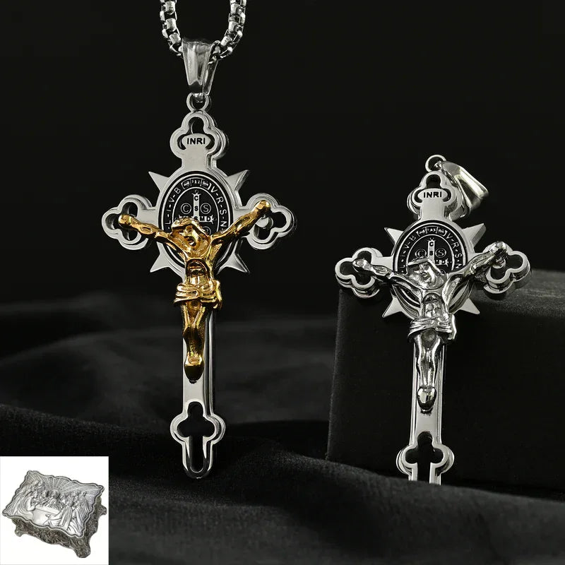 St. Benedict Exorcism Cross Necklace - Bless you and your family