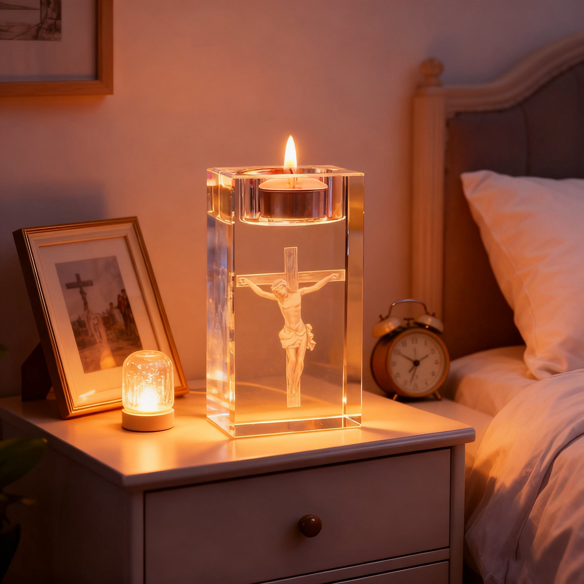 Jesus Crystal Engraved Candle Holder: Light & Faith in One🕯️