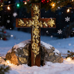 Hand-Carved Rose Cross Wall Art ✝️🌹 | Solid Beechwood Christian Decor with Golden Flowers