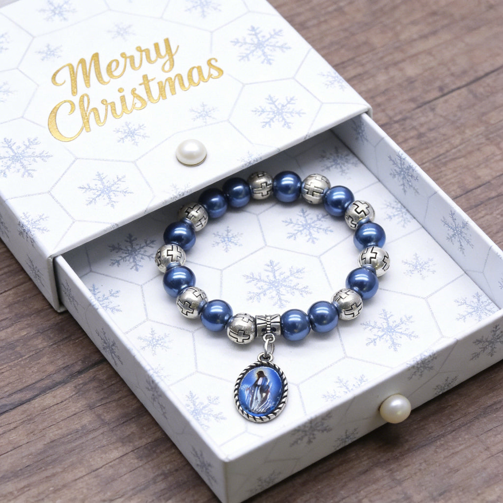 Our Lady of Mary Pendant Royal Blue Pearl Rosary Bracelet: A Wrist-Worn Reminder of Grace