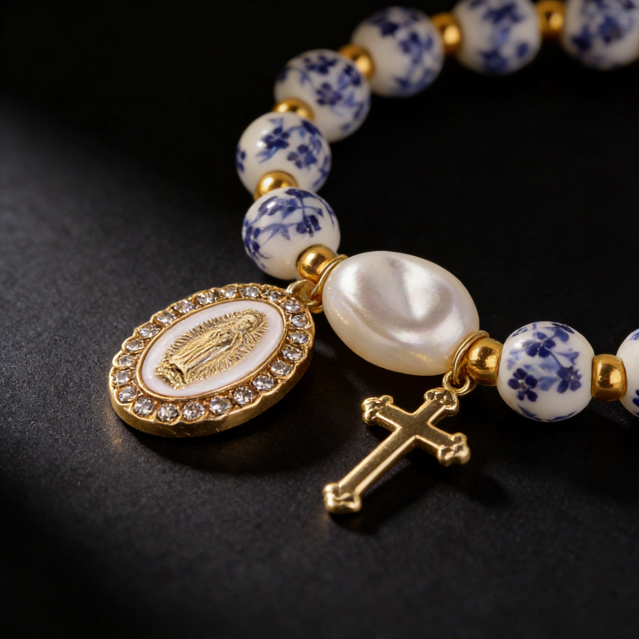 8mm Blue Floral Bead Our Lady Bracelet: Wearable Grace on Your Wrist