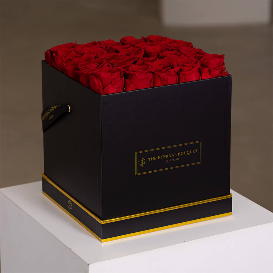 Classic Square Rose Box - Red
