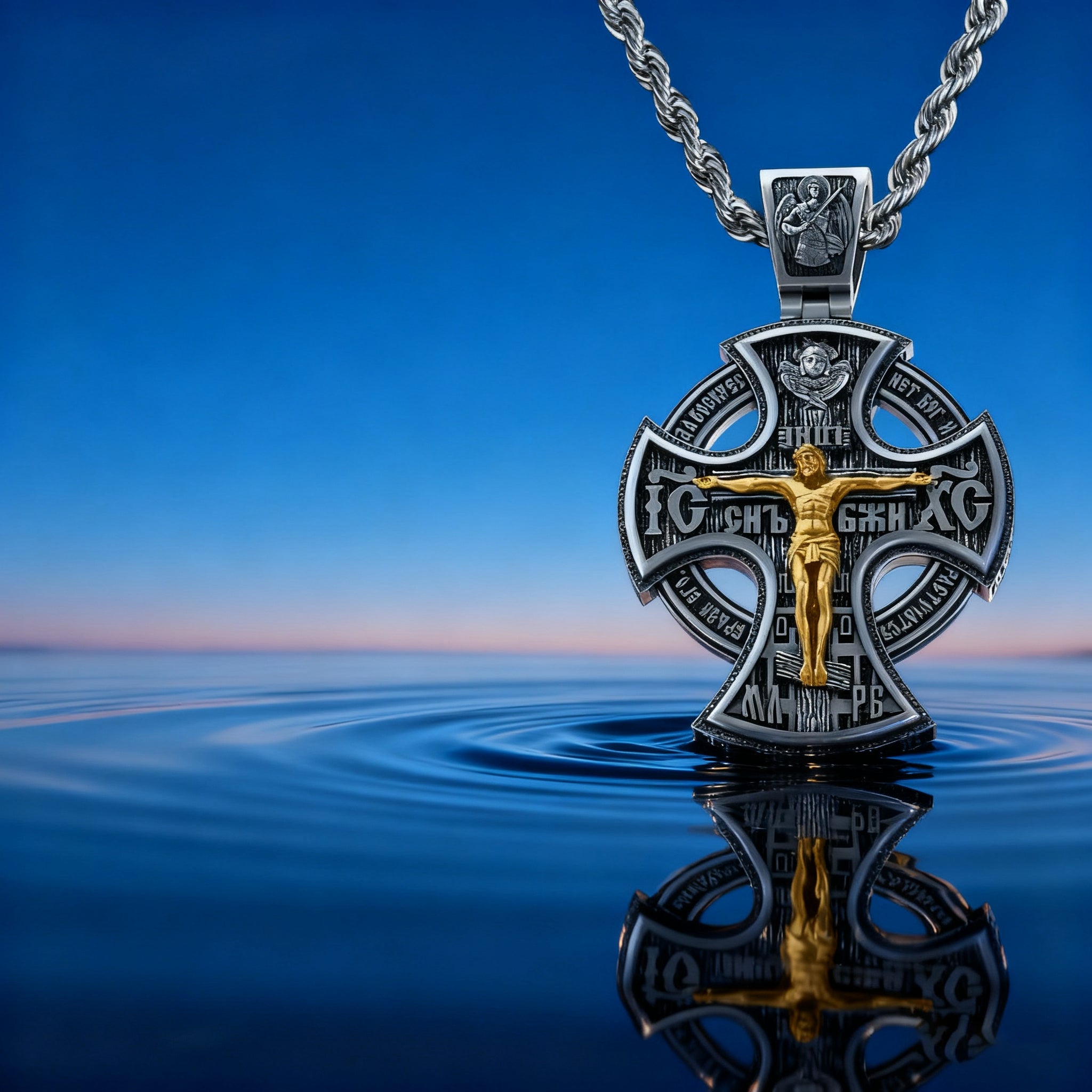 Double Sided 925 Sterling Silver Religious Pendant - Crucifixion of Christ & St. Michael Medal - Choose from 5 Chain Styles - Free Polishing Cloth