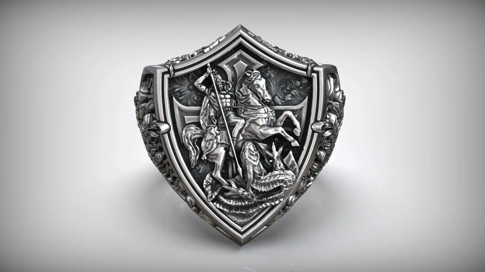 S925K Silver St. George Defeat the Dragon Ring