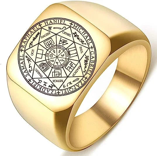 Seal of the Seven Archangels Stainless Steel Men's Trigger Finger Seal of Solomon