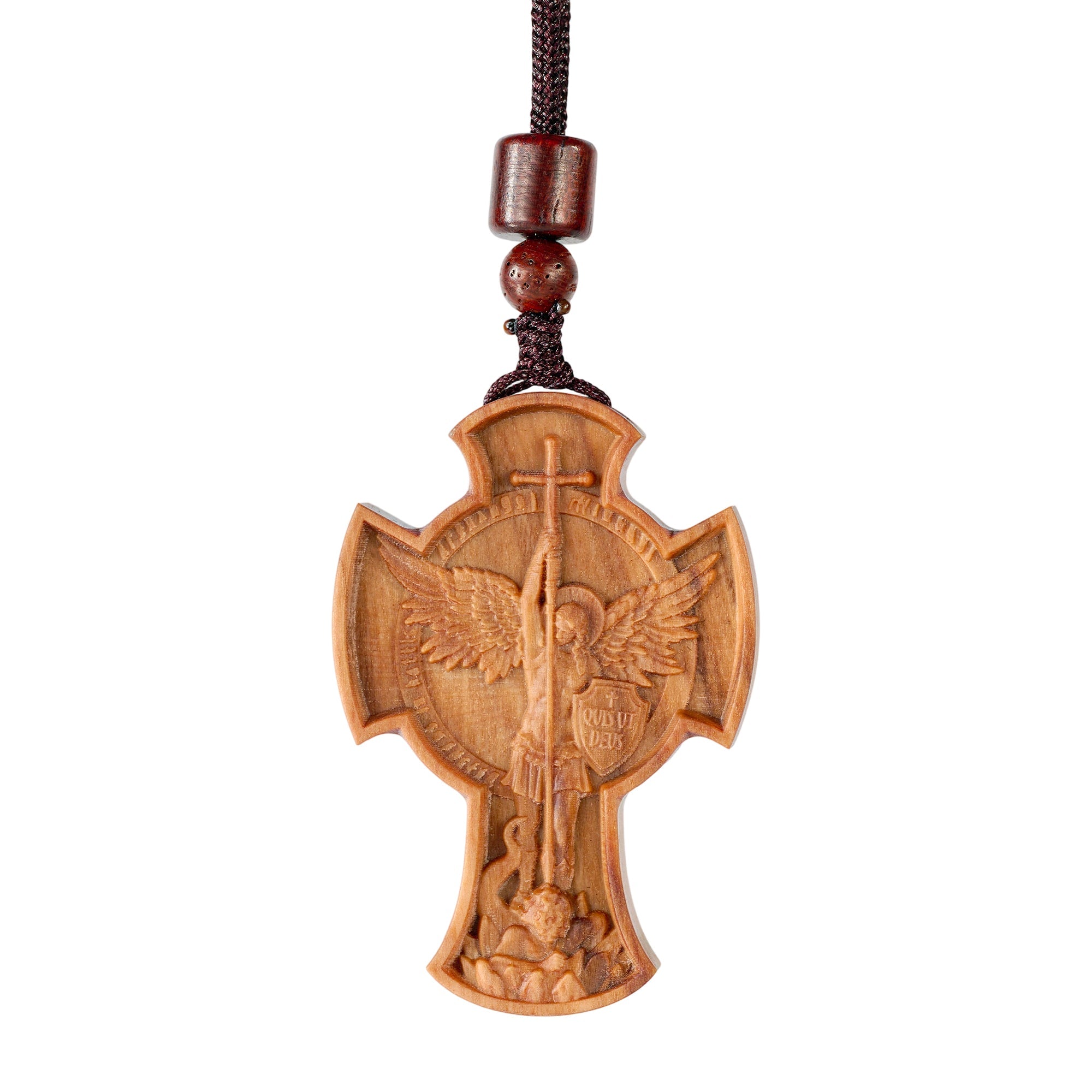 St. Michael the Archangel Wooden Cross Pendant