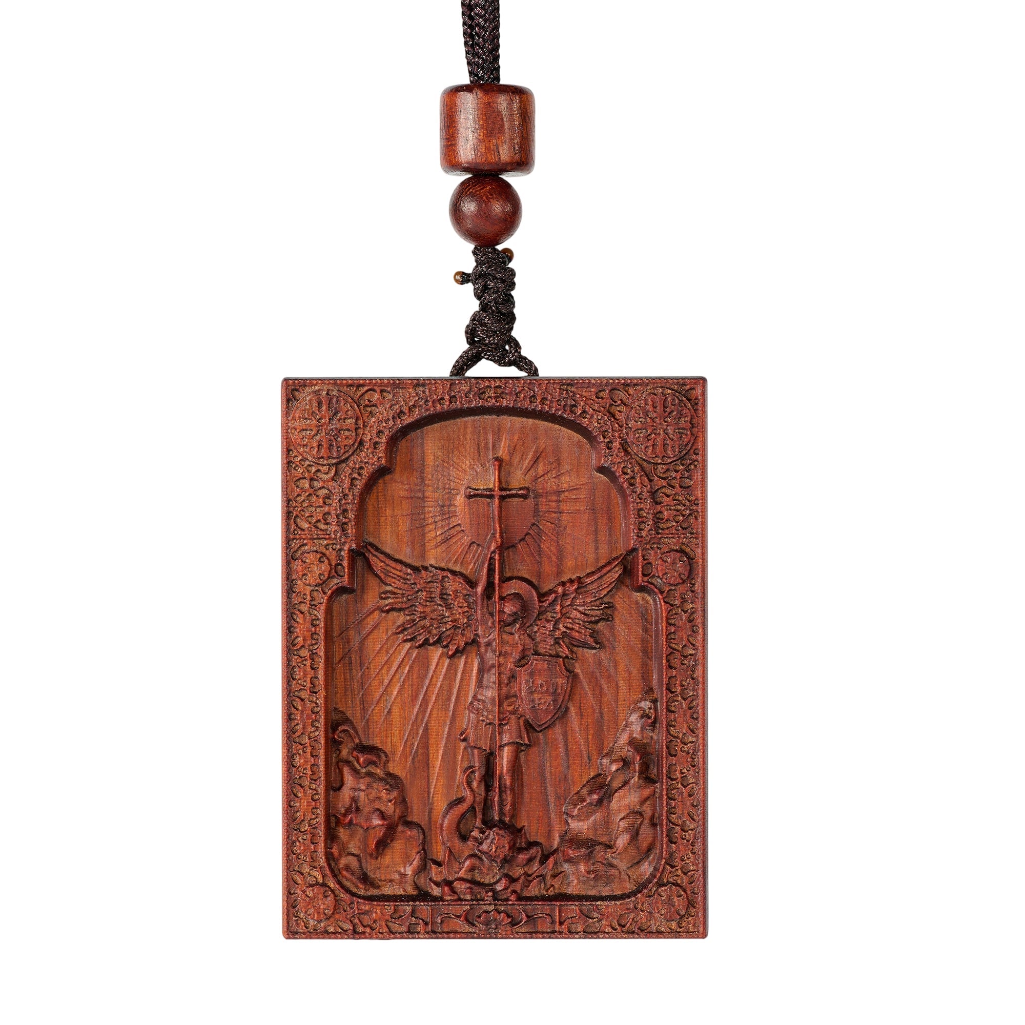 Square Archangel Michael Wooden Pendant