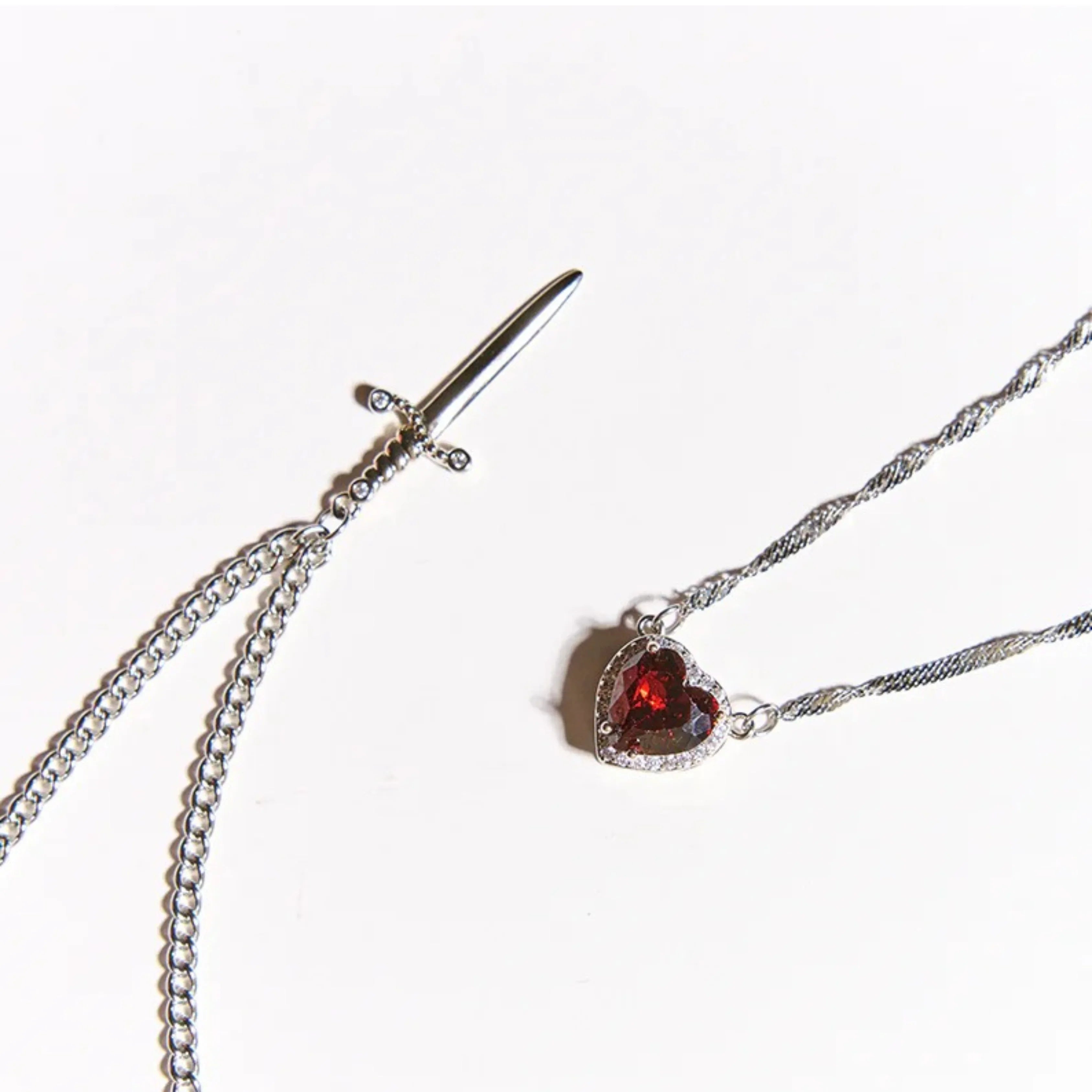 ⚔️❤️ Heart & Sword Matching Couple Necklaces