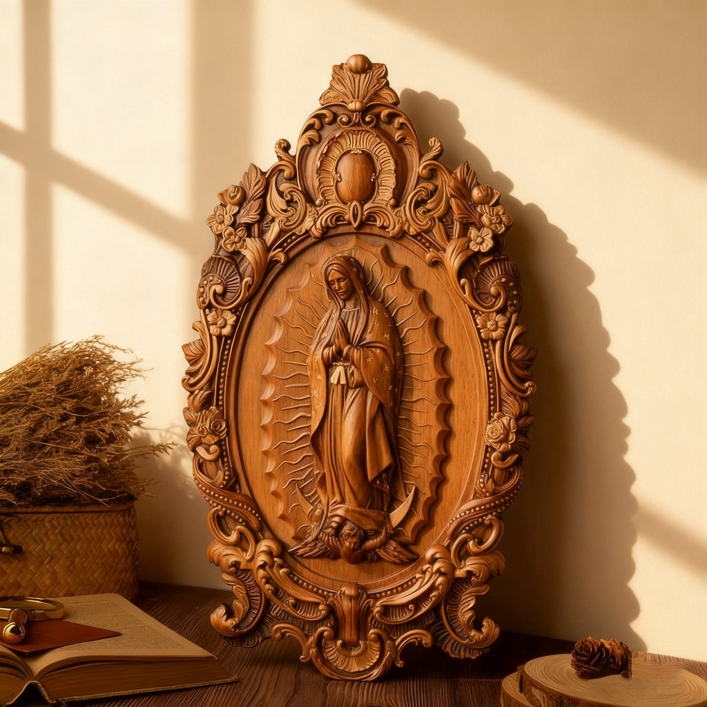 A Handcrafted Sanctuary: Our Lady of Guadalupe Wood Carving