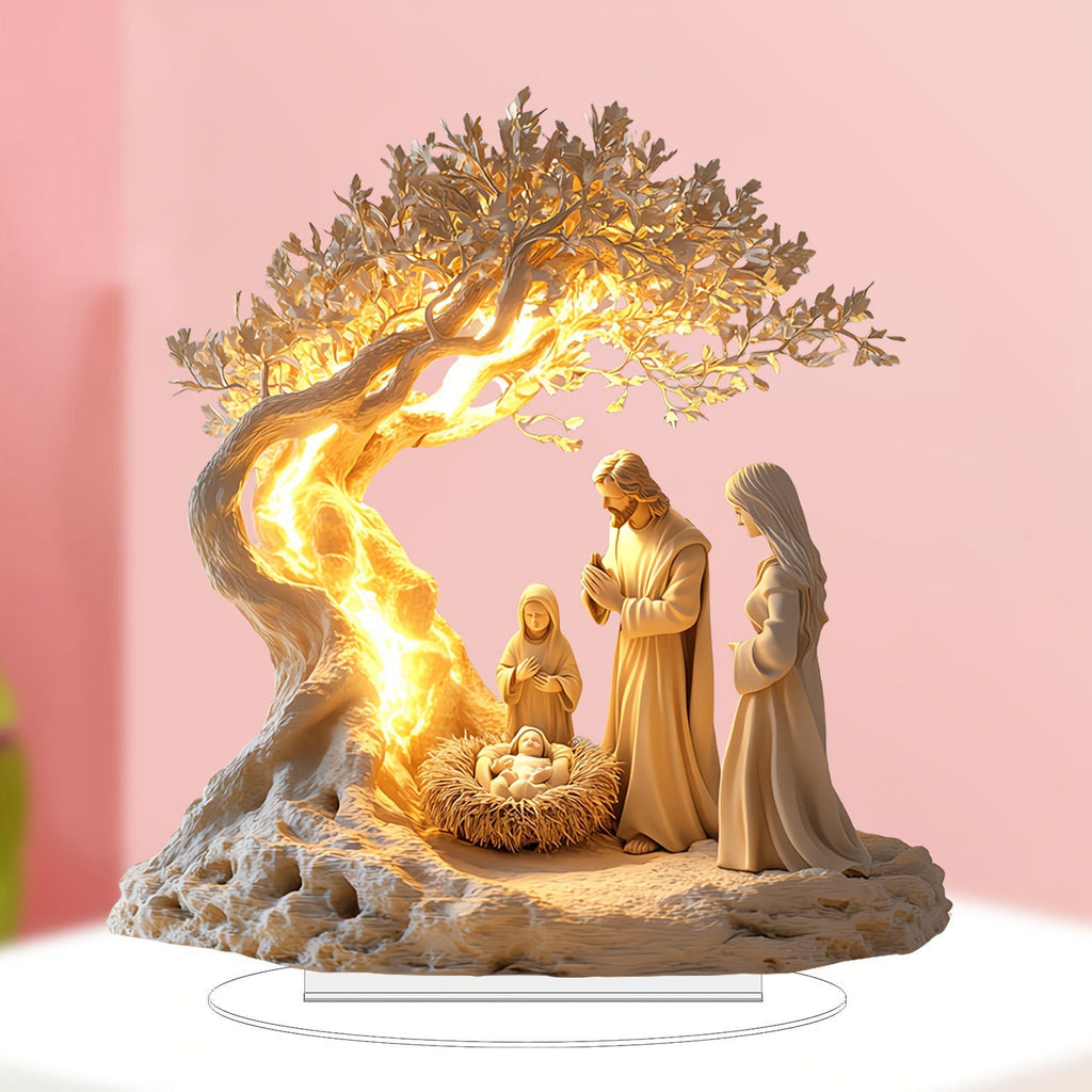 ✨ Nativity Tree of Life Acrylic Desktop Decor: A Christian Symbol of Christmas Grace & Eternal Roots