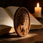 Our Lady in Tears and Prayer with a Nine-Star Halo — Hand-Carved Beechwood Statue