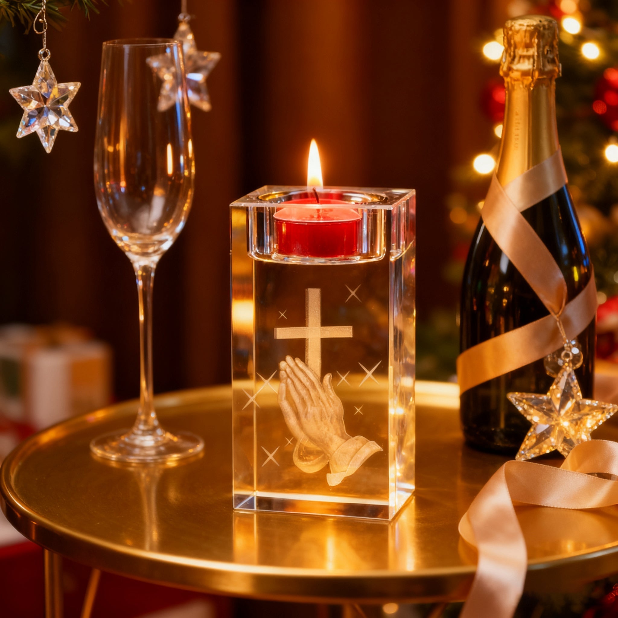 Jesus Crystal Engraved Candle Holder: Light & Faith in One🕯️