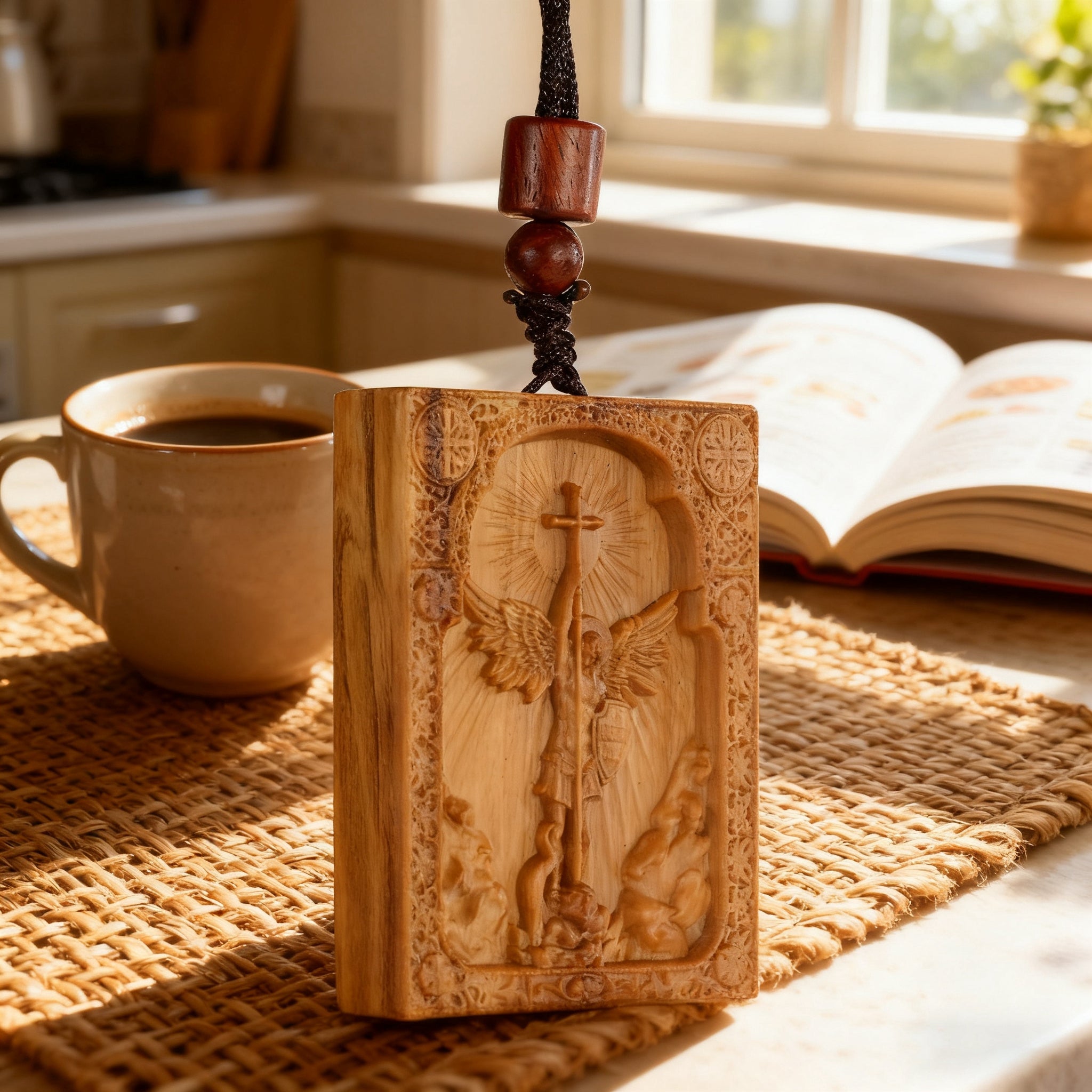 Square Archangel Michael Wooden Pendant