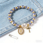 8mm Blue Floral Bead Our Lady Bracelet: Wearable Grace on Your Wrist