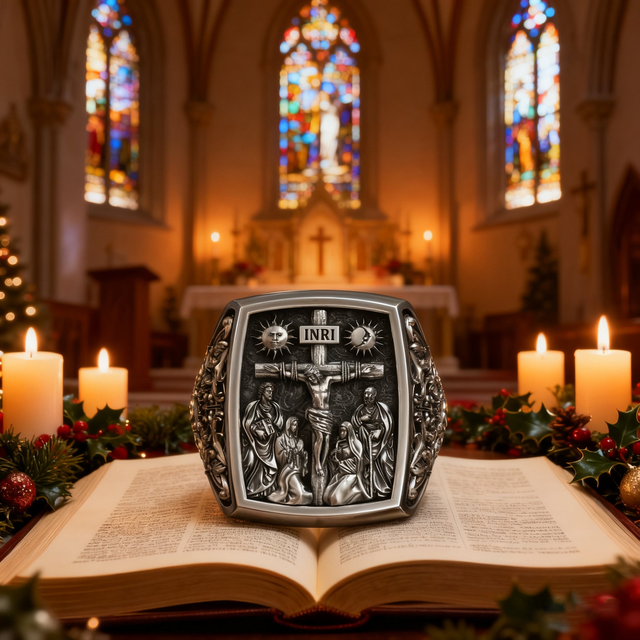 S925K Silver Handcrafted Jesus Crucifixion Scene Ring