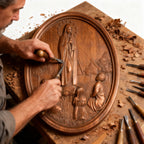 Our Lady of Fatima Wood Carving Decoration - Virgin Wall Pendant
