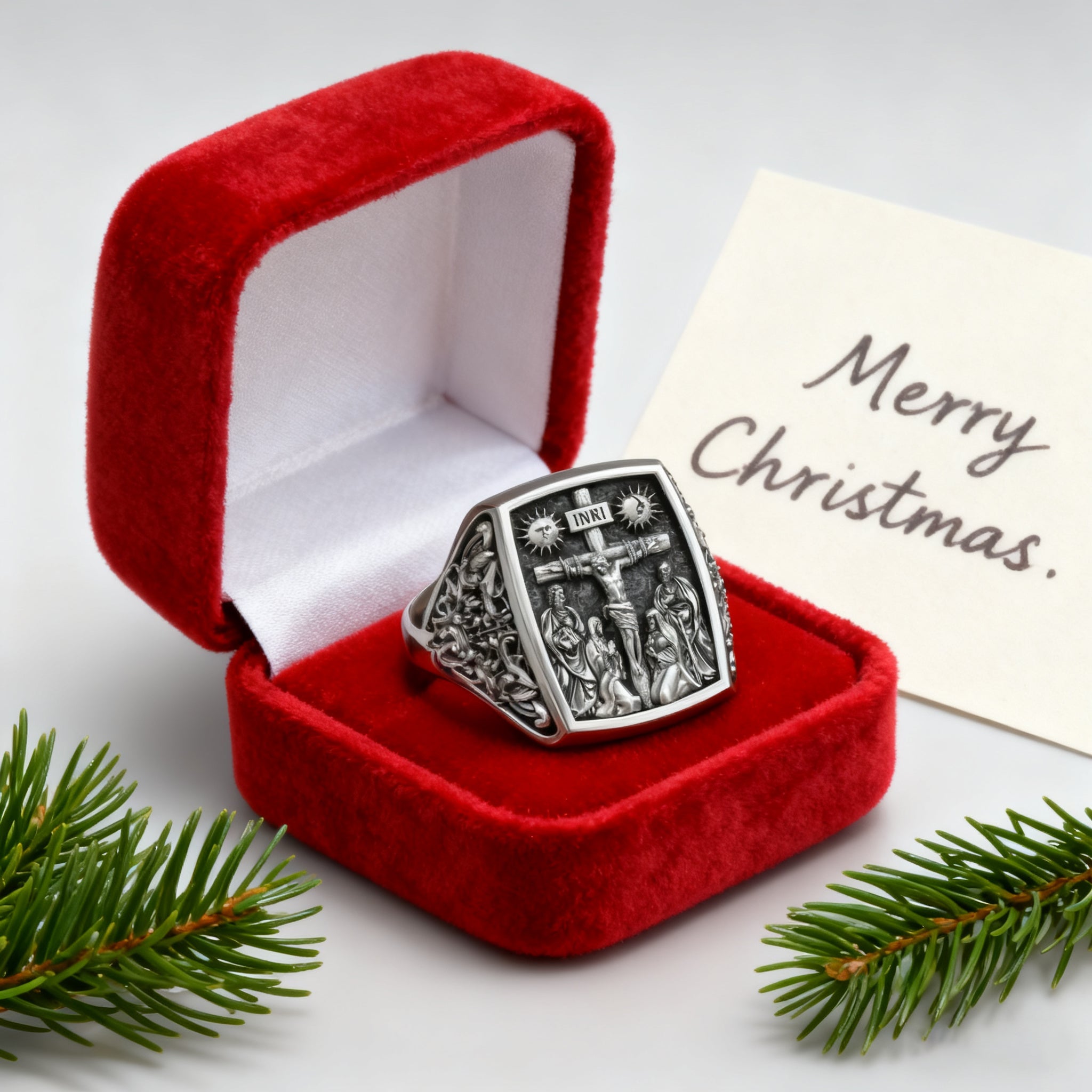 S925K Silver Handcrafted Jesus Crucifixion Scene Ring