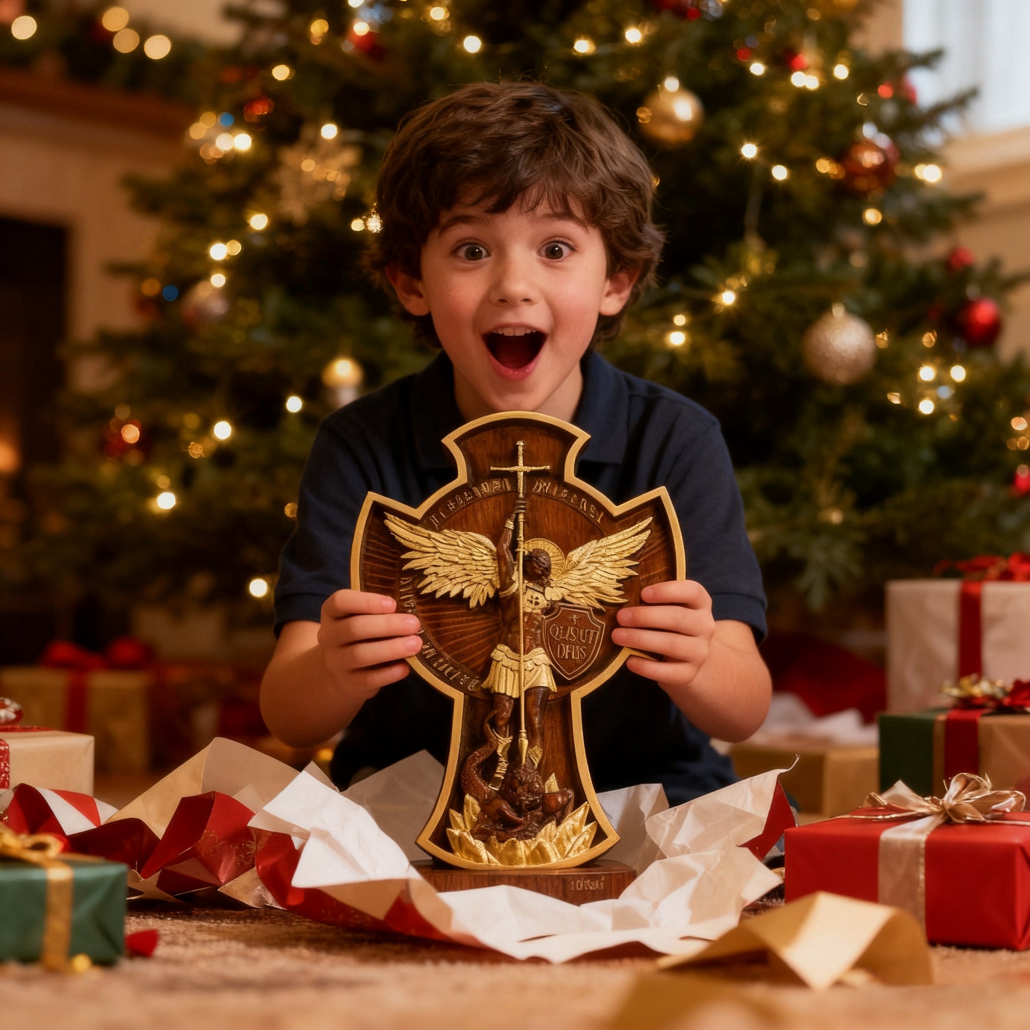 Archangel Michael Solid wood carving gift - Hand carved from a whole piece of wood