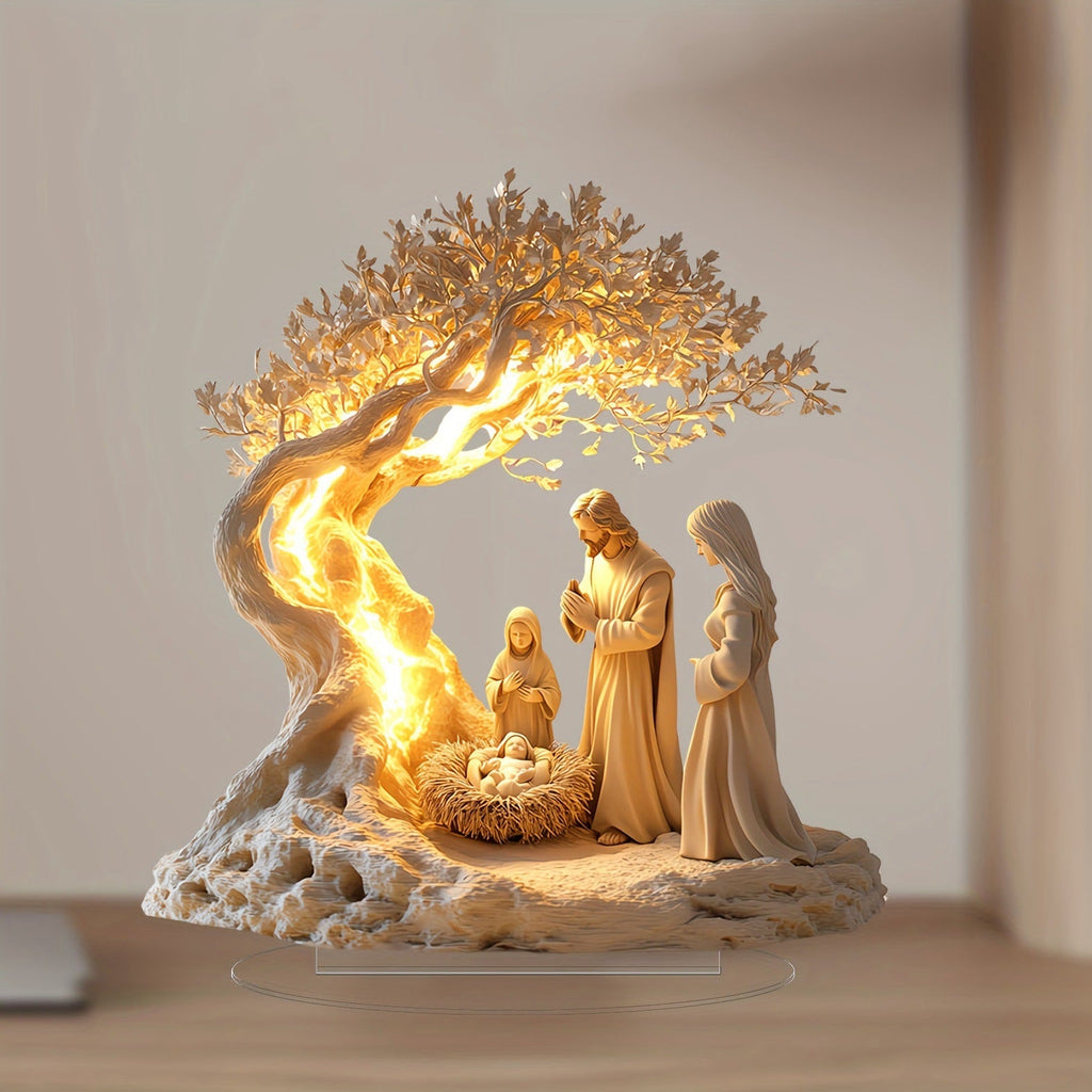 ✨ Nativity Tree of Life Acrylic Desktop Decor: A Christian Symbol of Christmas Grace & Eternal Roots