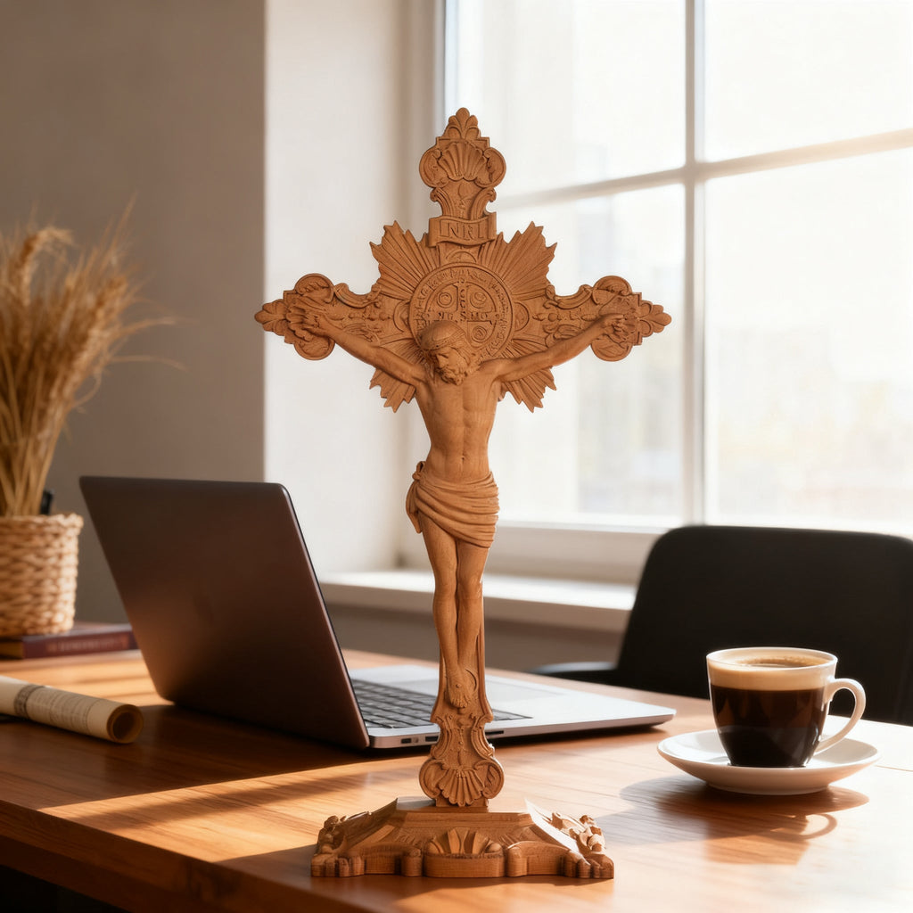 St. Benedict Exorcism Cross wood carved - Bless you and your family