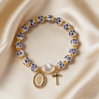 8mm Blue Floral Bead Our Lady Bracelet: Wearable Grace on Your Wrist