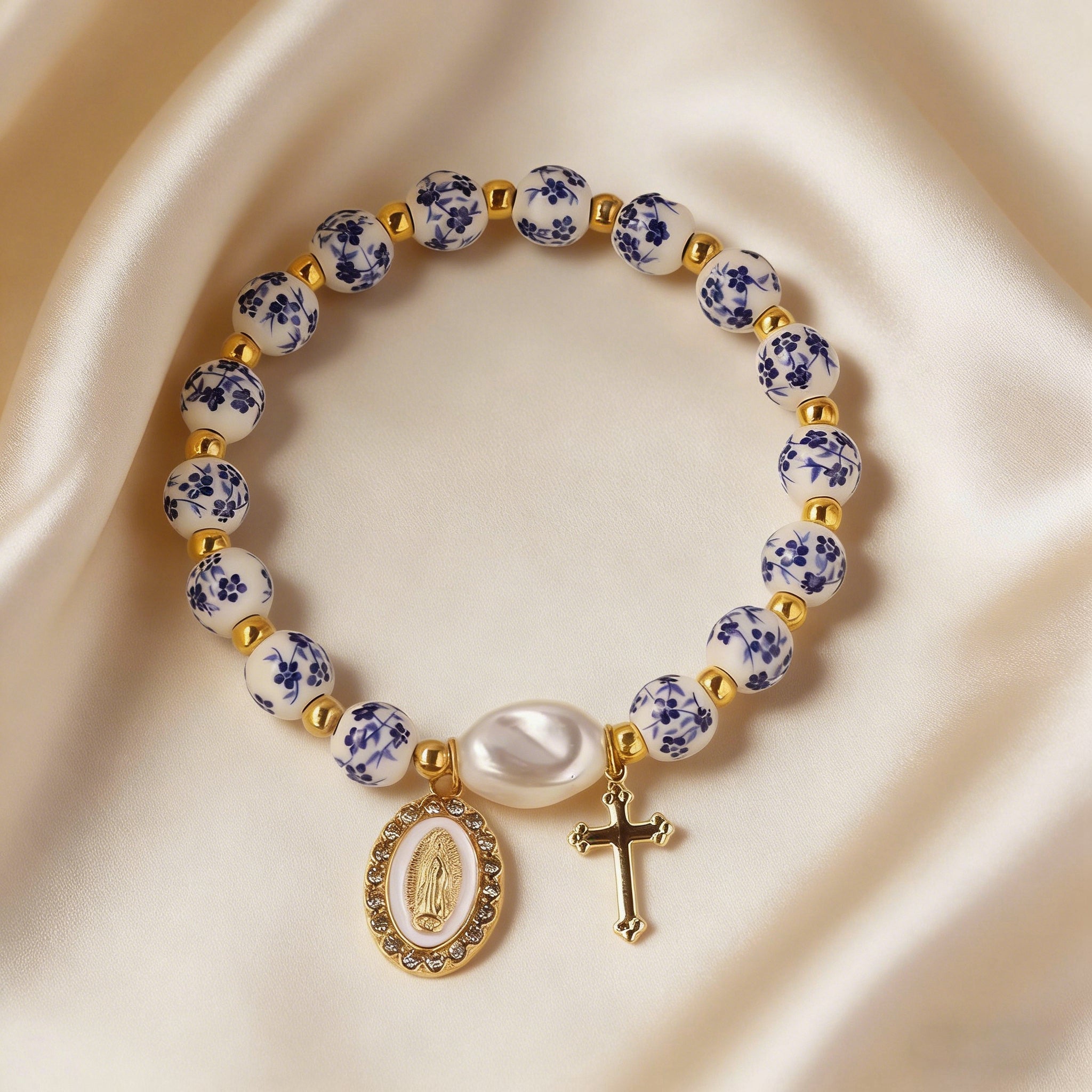 8mm Blue Floral Bead Our Lady Bracelet: Wearable Grace on Your Wrist
