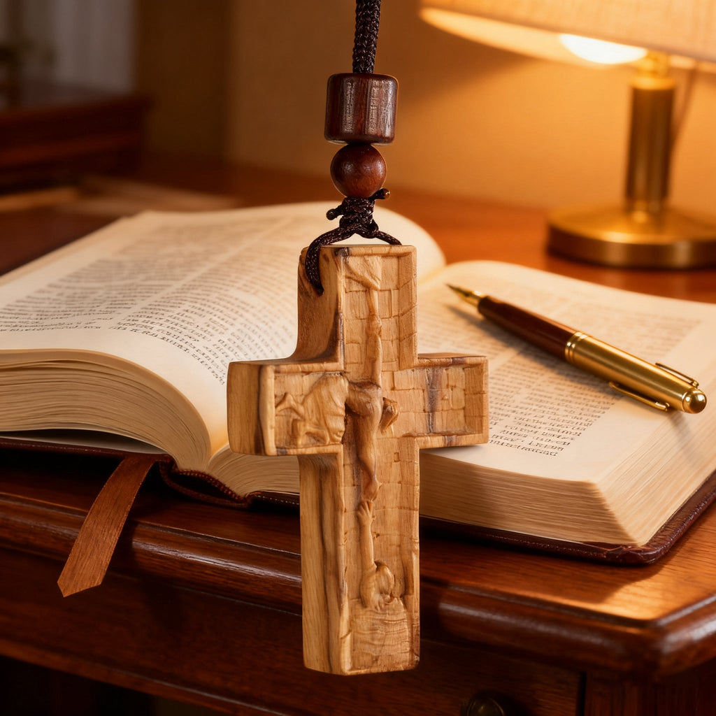 Wooden Savior Cross Necklace