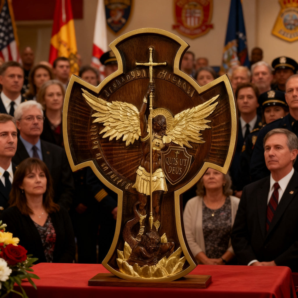 Archangel Michael Solid wood carving gift - Hand carved from a whole piece of wood