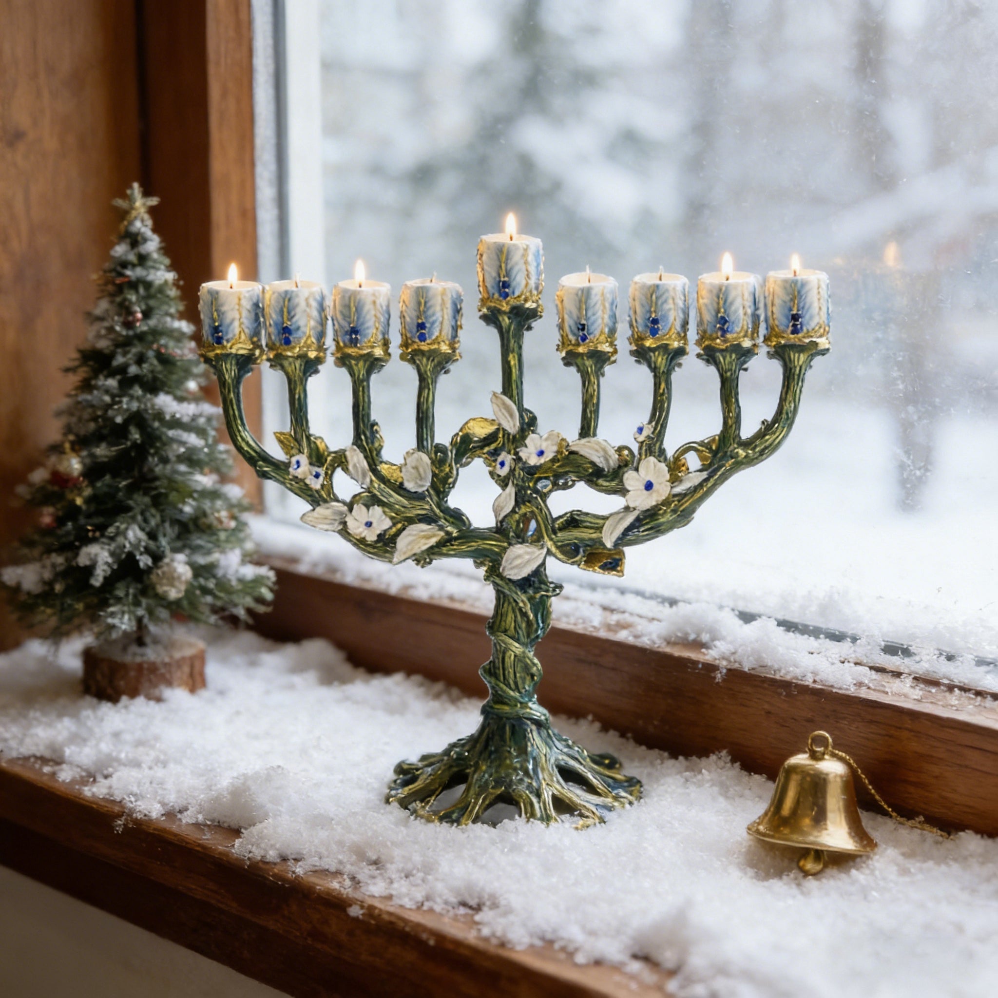 Vintage Vine & Flower 9-Branch Jewish Menorah