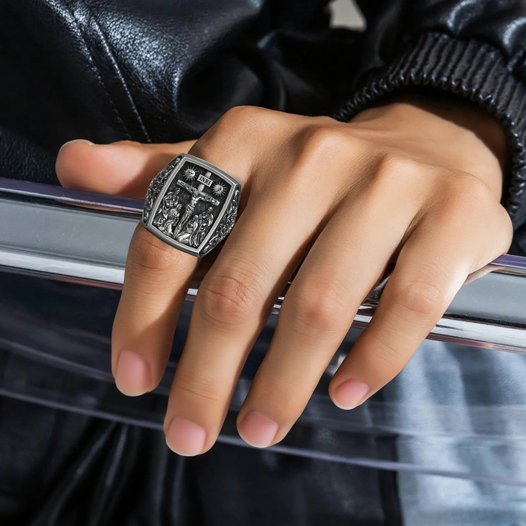 S925K Silver Handcrafted Jesus Crucifixion Scene Ring
