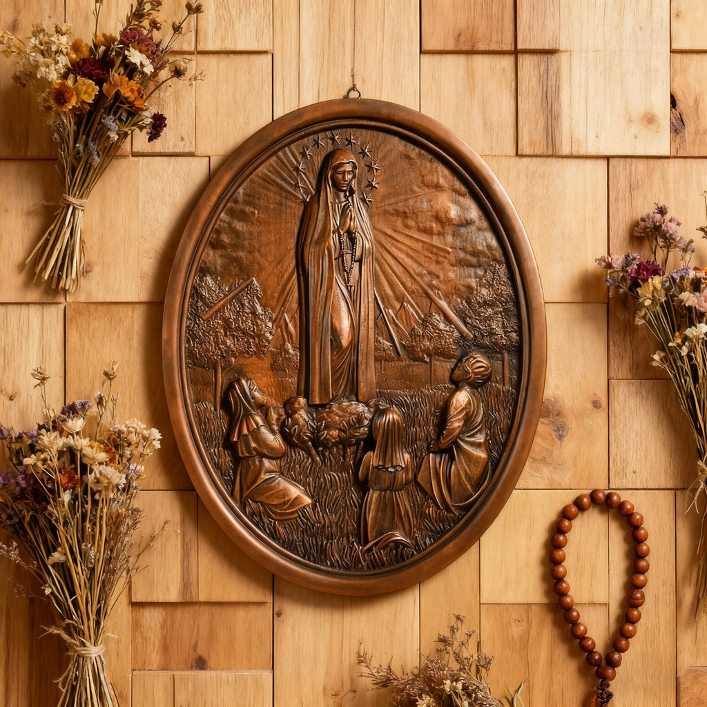 Our Lady of Fatima Wood Carving Decoration - Virgin Wall Pendant