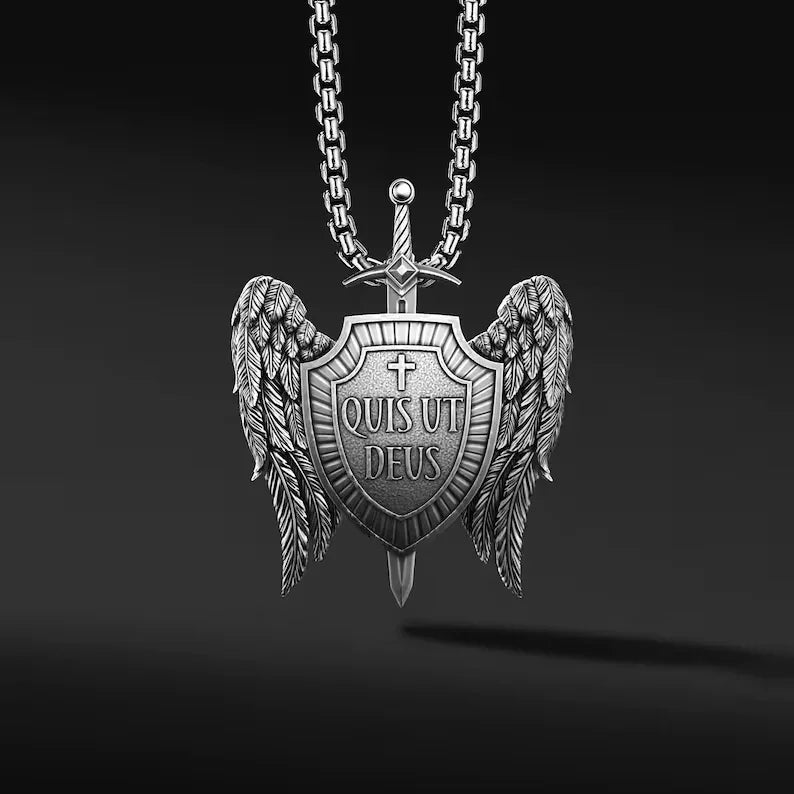 St Michael's Archangel Shield Necklace,The Patron Saint of Paratrooper Police Military Paramedic Fireman