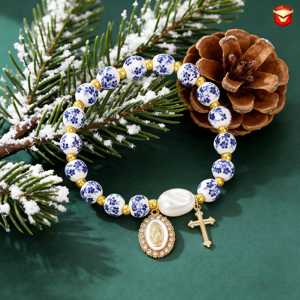 8mm Blue Floral Bead Our Lady Bracelet: Wearable Grace on Your Wrist