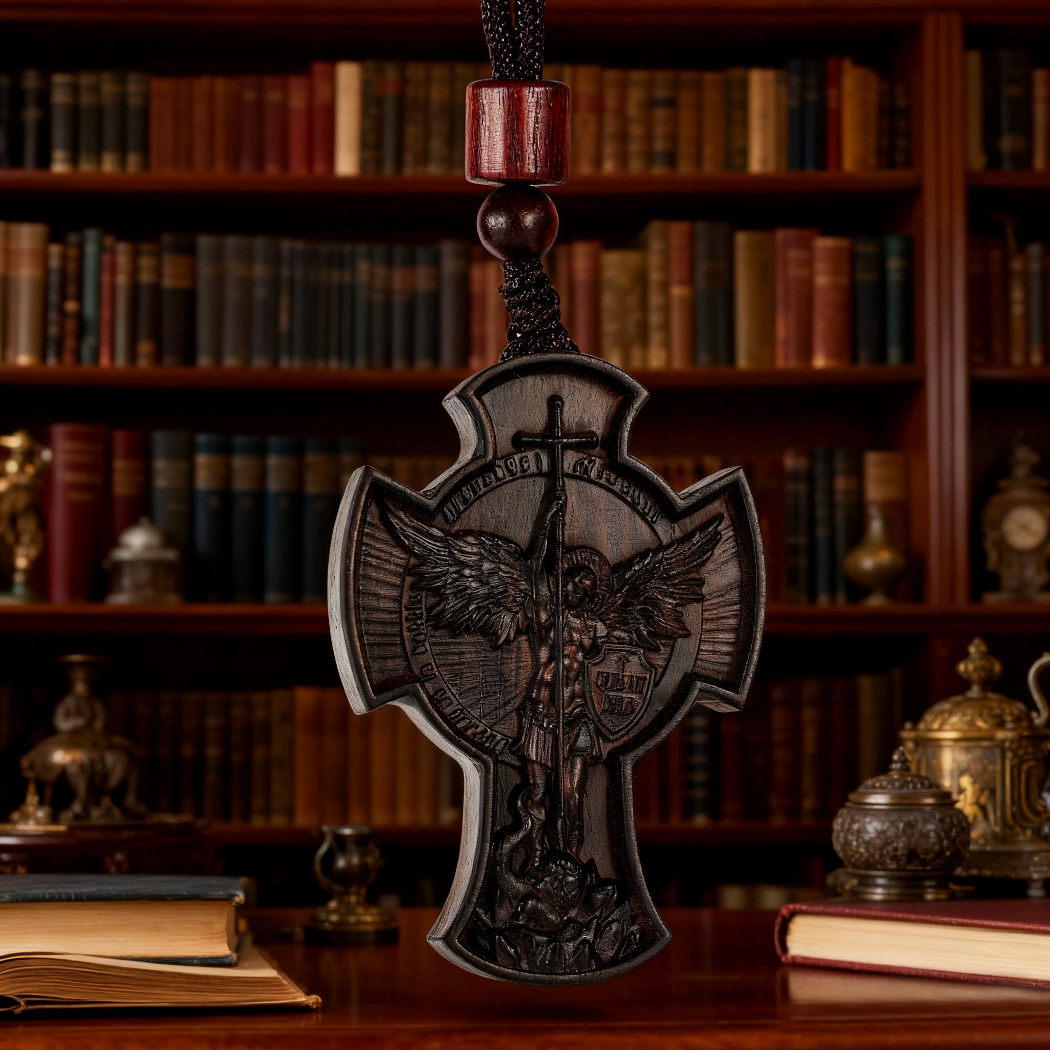 St. Michael the Archangel Wooden Cross Pendant