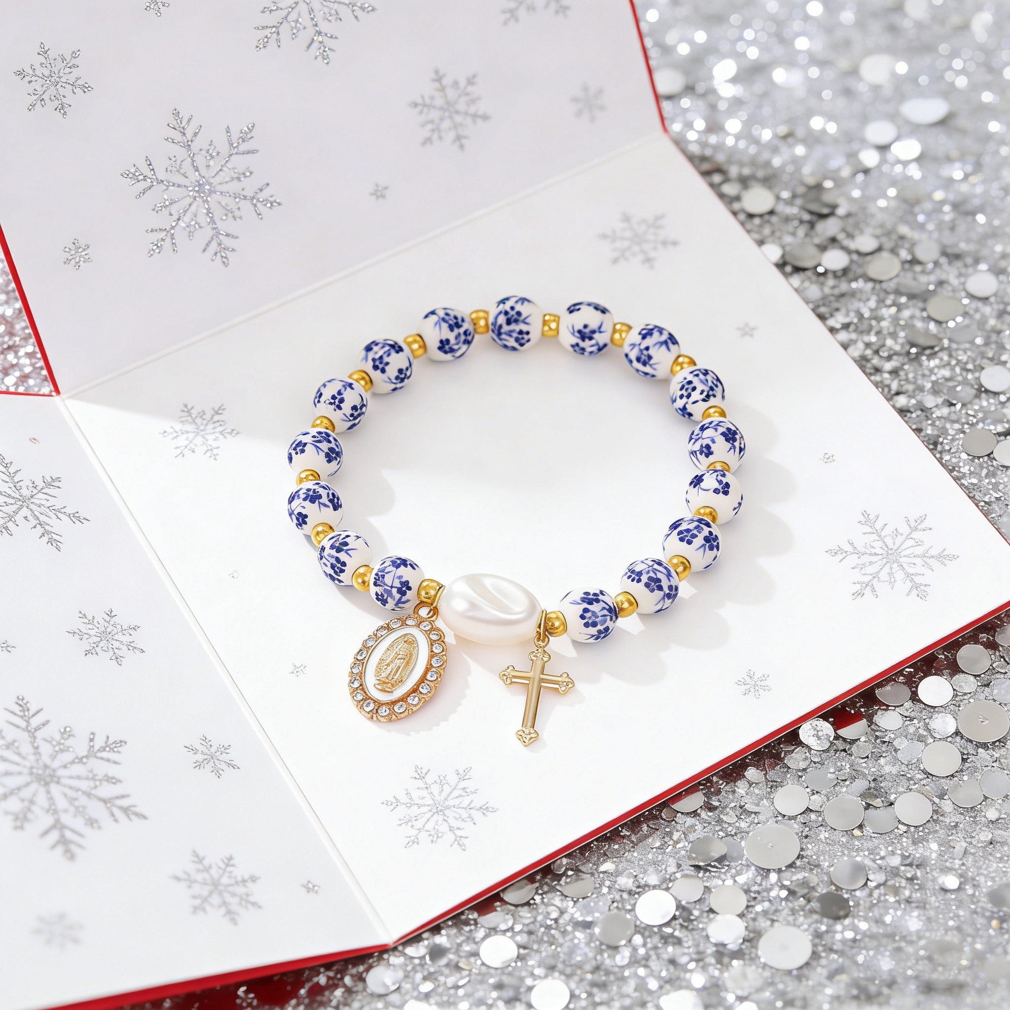 8mm Blue Floral Bead Our Lady Bracelet: Wearable Grace on Your Wrist