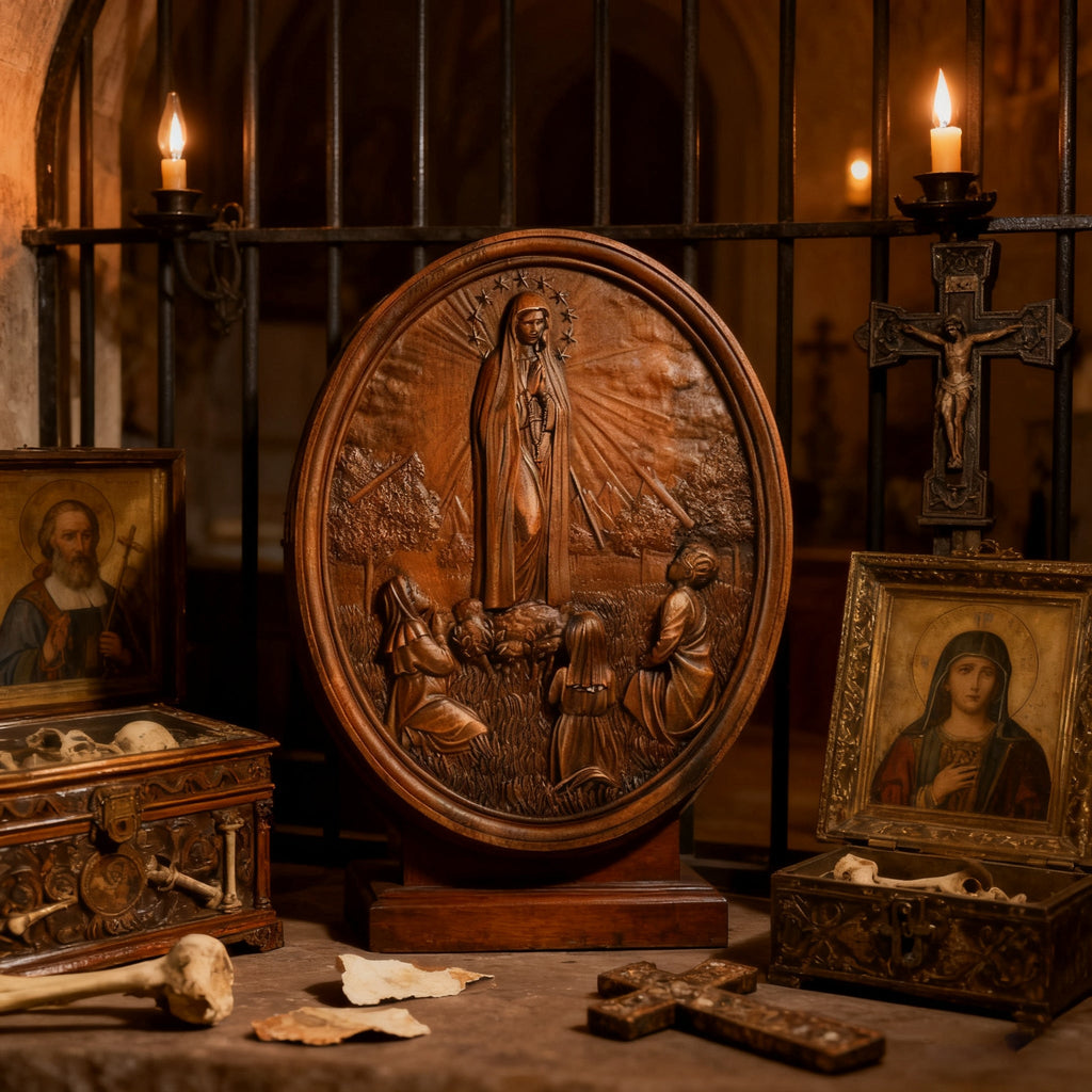 Our Lady of Fatima Wood Carving Decoration - Virgin Wall Pendant