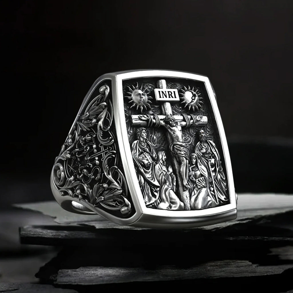 S925K Silver Handcrafted Jesus Crucifixion Scene Ring